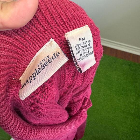 VTG Appleseeds PM Red Cardigan Cable Knit Open Front‎ Grandmacore Cottagecore - Picture 4 of 6